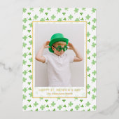 Modern Simple Shamrock St. Patrick's Day Photo  箔シーズンカード (正面)