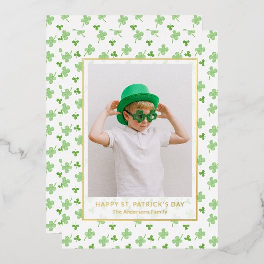 Modern Simple Shamrock St. Patrick's Day Photo  箔シーズンカード (正面/裏面)