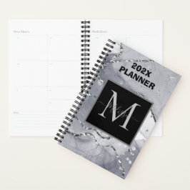 Modern Simple Silver Marbled Monogram プランナー手帳