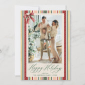 Modern Simple Stripes & Bow Happy Holidays Photo シーズンカード (正面)