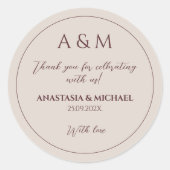 Modern simple tan minimalist wedding ラウンドシール (正面)