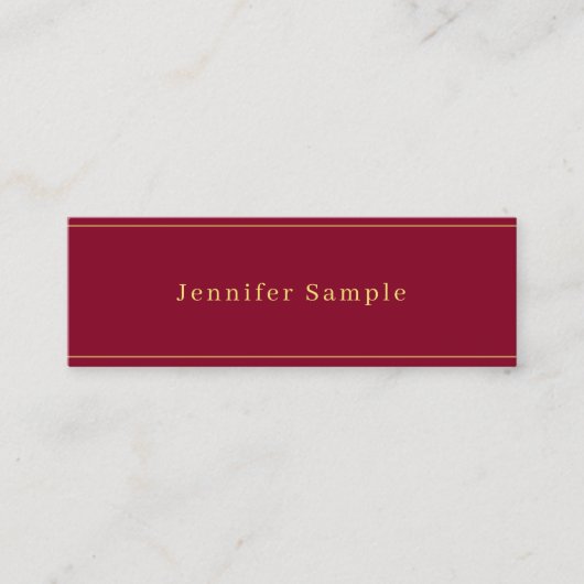 Modern Simple Template Burgundy Red Gold Text スキニー名刺 (正面)