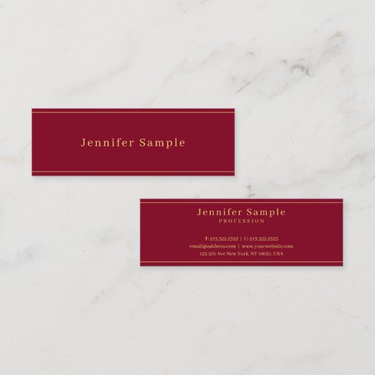 Modern Simple Template Burgundy Red Gold Text スキニー名刺 (正面/裏面)