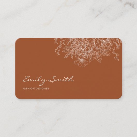 Modern Simple Terracotta Flower Line Art QRCode  名刺 (正面)