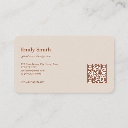 Modern Simple Terracotta Flower Line Art QRCode  名刺 (裏面)