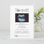 Modern simple twin photo tan brown two cute birth 案内状 (スタンド正面)