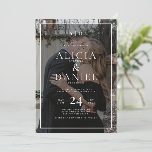 Modern simple typography 2 photo wedding 招待状 (スタンド正面)