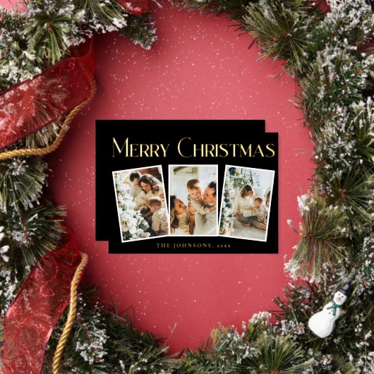 Modern Simple Typography Black Merry Christmas 箔シーズンカード (インサイチュ)