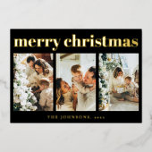 Modern Simple Typography Photo Black Christmas 箔シーズンカード (正面)