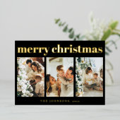 Modern Simple Typography Photo Black Christmas 箔シーズンカード (立ち正面)