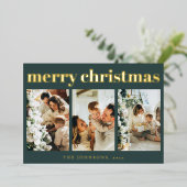 Modern Simple Typography Photo Green Christmas 箔シーズンカード (立ち正面)