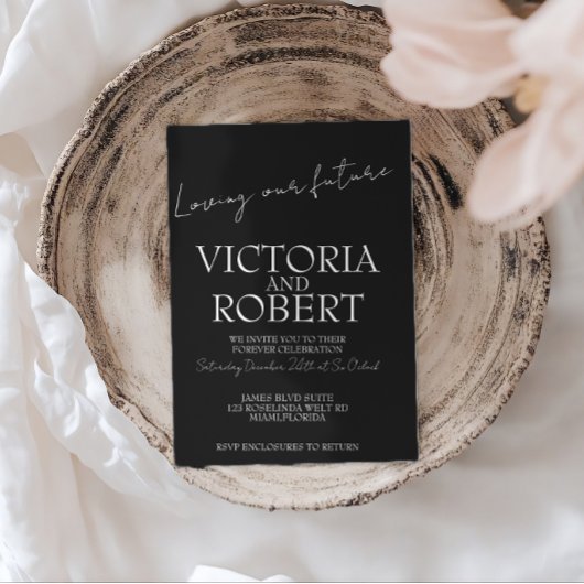 Modern Simple Wedding Engagement Black Quote 招待状