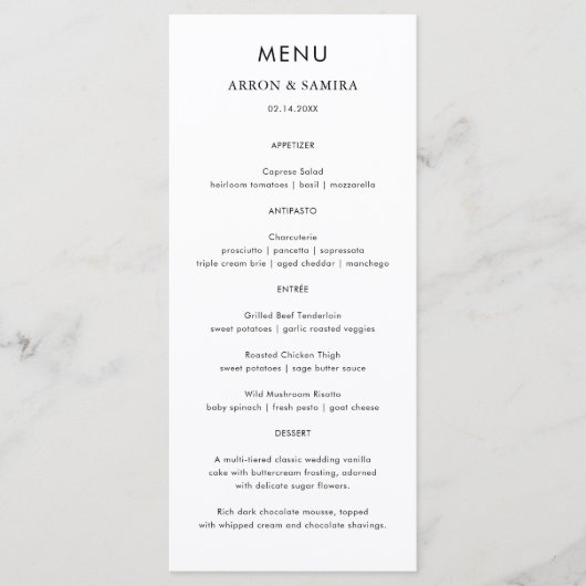 Modern Simple Wedding Menu Card メニュー (正面)