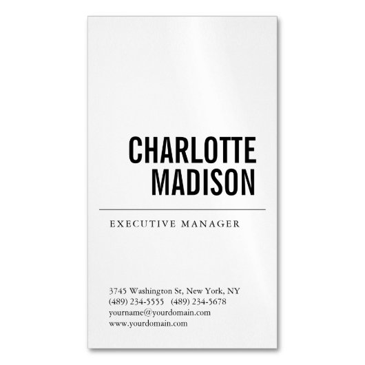 Modern Simple White Trendy Minimalist Plain  マグネット名刺 (正面縦)