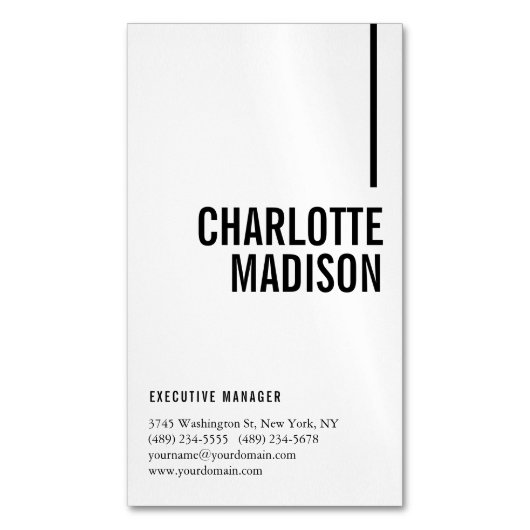 Modern Simple White Trendy Minimalist Plain マグネット名刺 (正面縦)