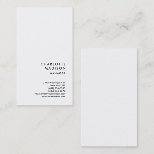 Modern Simple White Trendy Minimalist Plain 名刺 (正面/裏面)