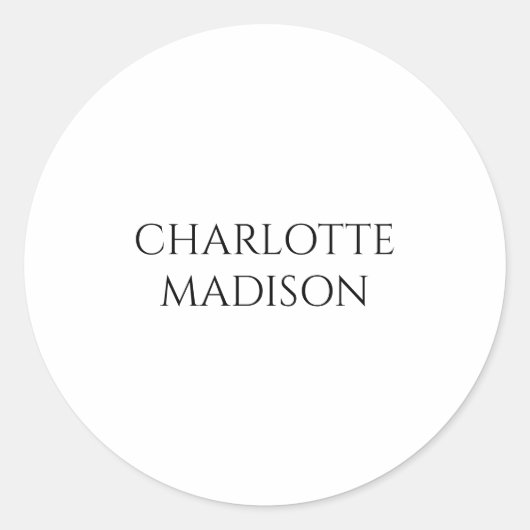 Modern Simple White Trendy Minimalist Plain Name ラウンドシール (正面)