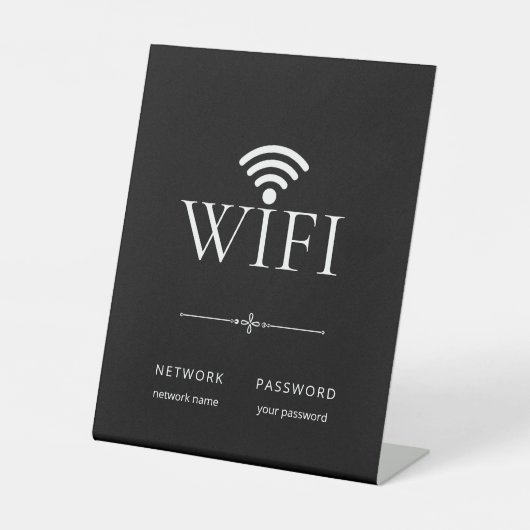 Modern Simple WiFi Network Password Sign Black 台座サイン (正面)