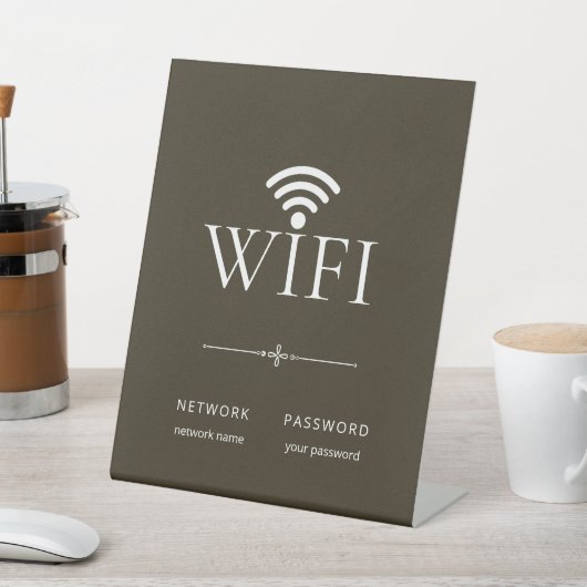 Modern Simple WiFi Network Password Sign Brown 台座サイン (インサイチュ)