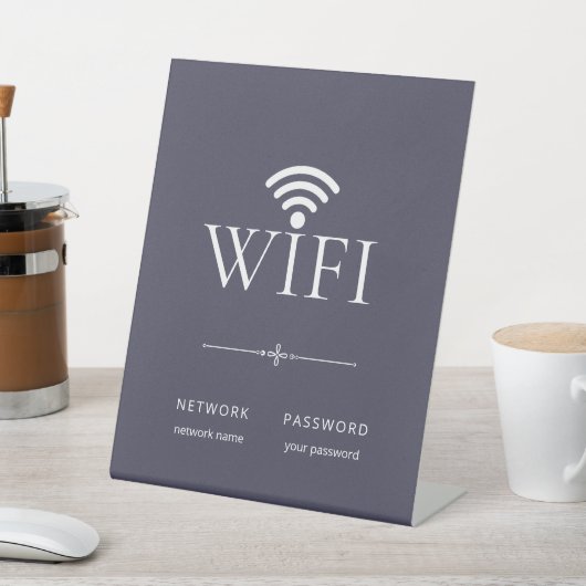 Modern Simple WiFi Network Password Sign Dark Gray 台座サイン (インサイチュ)
