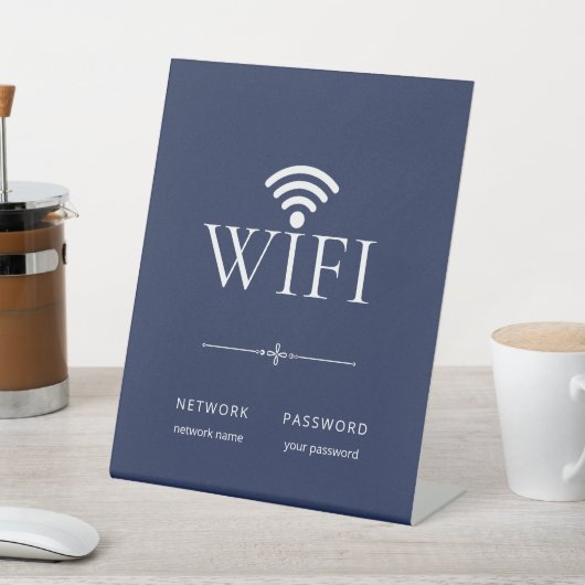 Modern Simple WiFi Network Password Sign Navy Blue 台座サイン (インサイチュ)