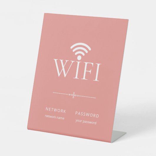 Modern Simple WiFi Network Password Sign Peach 台座サイン (正面)