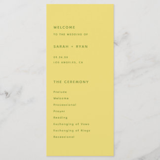 Modern Simplistic Lemon Yellow Wedding Ceremony プログラム