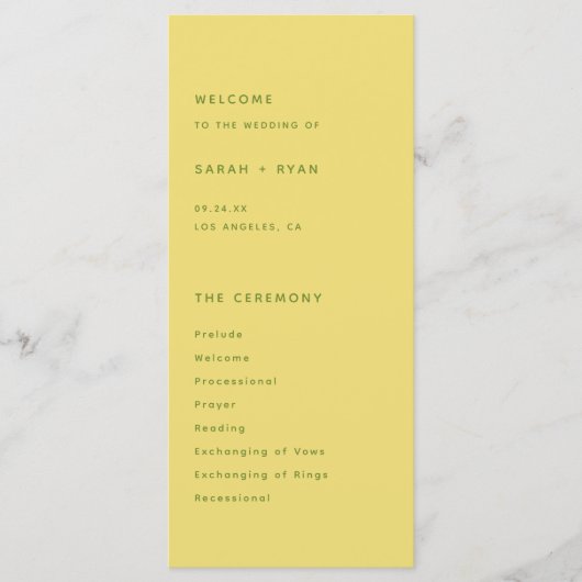 Modern Simplistic Lemon Yellow Wedding Ceremony プログラム (正面)
