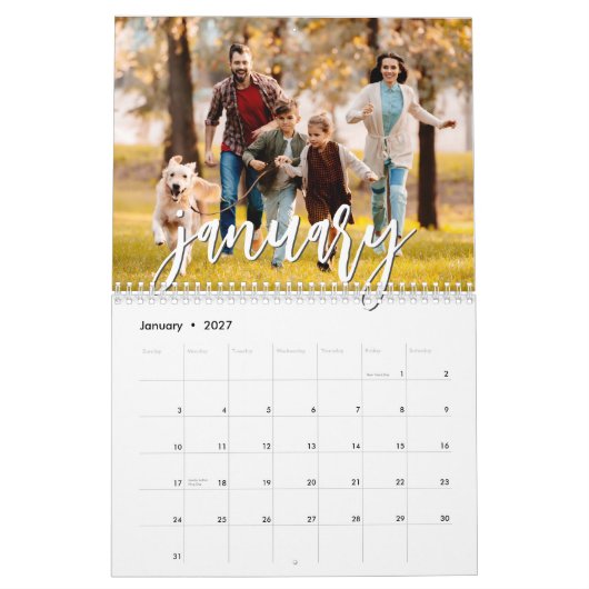 Modern Single Photo Script Custom カレンダー (1月 2027)