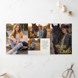 Modern Six Photo Unisex Graduation Invitation | 三つ折り招待状