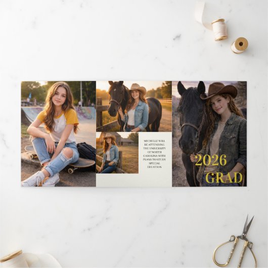 Modern Six Photo Unisex Graduation Invitation | 三つ折り招待状 (外部)