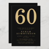 Modern Sixtieth Black Gold 60 Birthday Party 招待状 (正面/裏面)