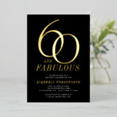 Modern Sixty and Fabulous 60th Birthday Black Gold 箔招待状 (立ち正面)