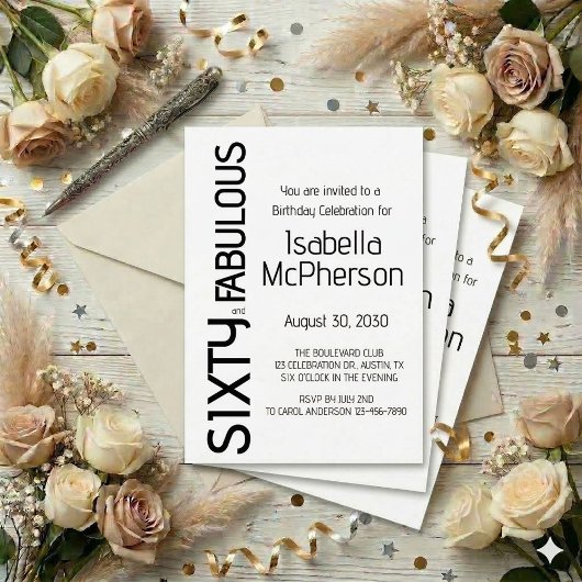 Modern Sixty and Fabulous 60th Birthday Party 招待状