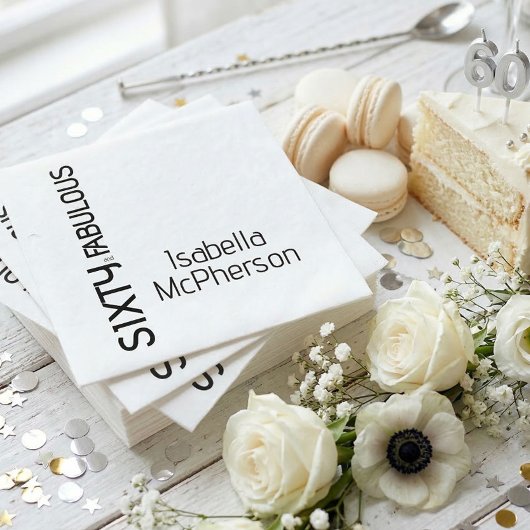 Modern Sixty and Fabulous Bold Birthday Party スタンダードカクテルナプキン