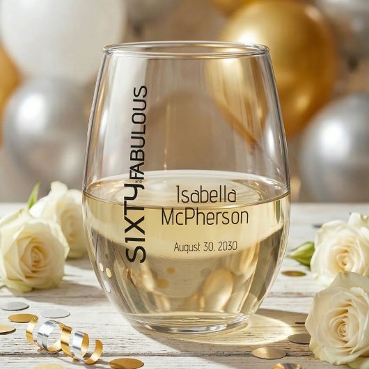 Modern Sixty and Fabulous Bold Birthday Party ステムなしワイングラス