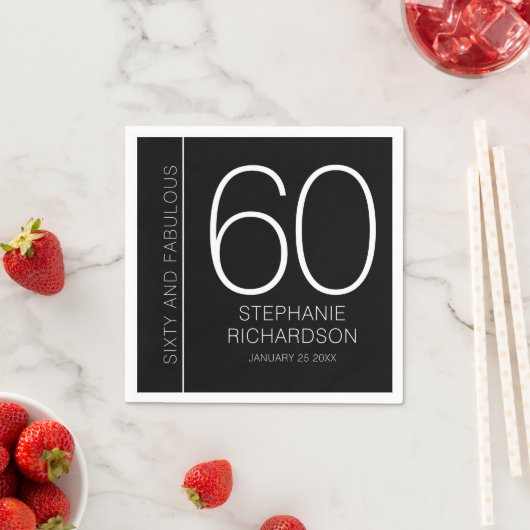 Modern Sixty and Fabulous Name Date 60th Birthday スタンダードカクテルナプキン (インサイチュ)
