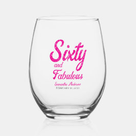 Modern Sixty and Fabulous Pink 60th Birthday Party ステムなしワイングラス