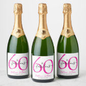Modern Sixty and Fabulous Pink 60th Birthday Party スパークリングワインラベル (ボトル)
