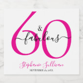 Modern Sixty and Fabulous Pink 60th Birthday Party スパークリングワインラベル (シングルラベル)