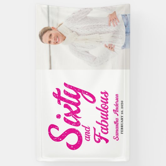 Modern Sixty and Fabulous Pink 60th Birthday Party 横断幕 (縦)