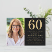 Modern Sixty Black Gold Photo 60th Birthday 招待状 (スタンド正面)