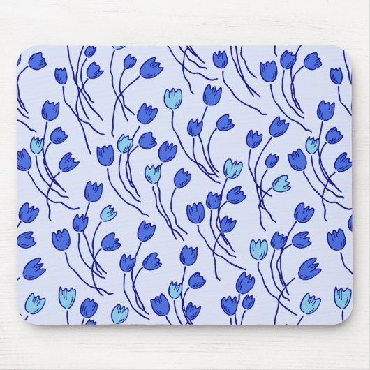 Modern Sketchy Tulips Pattern | Blue Delft マウスパッド (正面)