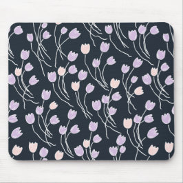Modern Sketchy Tulips Pattern | Midnight Garden マウスパッド