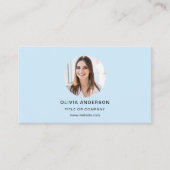 Modern Sky Blue Photo with QR Code Social Media 名刺 (正面)