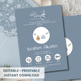Modern Slate Blue Islamic Baby Boy Birth 案内状
