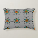"Modern Slate Mandala" アクセントクッション<br><div class="desc">Elegant and modern seamless mandala pattern featuring vibrant orange and yellow accents on a sophisticated slate gray background. A high-quality design perfect for contemporary home decor and professional styling."</div>