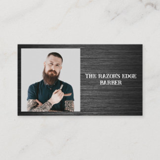 Modern Sleek Black and Gray Barbershop  名刺