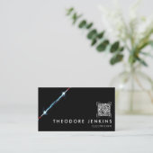 Modern Sleek Black Electrician QR Code Logo 名刺 (スタンド正面)
