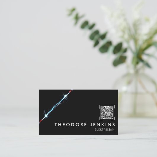 Modern Sleek Black Electrician QR Code Logo 名刺 (スタンド正面)